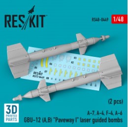 RS48-0449 1/48 GBU-12 (A,B) \"Paveway I\" laser guided bombs (2 pcs) (A-7, A-4, F-4, A-6) (3D Printed)