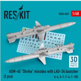 [사전 예약] RS48-0451 1/48 AGM-45 \"Shrike\" missiles with LAU-34 launcher (2 pcs) (A-4, A-7, F-4, F-105) (3D Prin