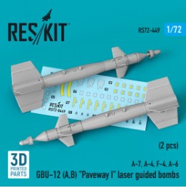 [사전 예약] RS72-0449 1/72 GBU-12 (A,B) \"Paveway I\" laser guided bombs (2 pcs) (A-7, A-4, F-4, A-6) (3D Printed)
