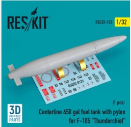 RSU32-0123 1/32 Centerline 650 gal fuel tank with pylons for F-105 \"Thunderchief\" (1 pcs) (3D Printe