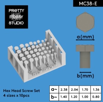[사전 예약] MC38-E Hex Head Screw Set 4 sizes x 10 pcs Detail-up Screw Set 3D Printed