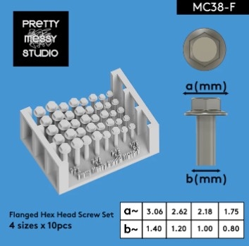 [사전 예약] MC38-F Flanged Hex Head Screw Set 4 sizes x 10 pcs Detail-up Screw Set 3D Printed