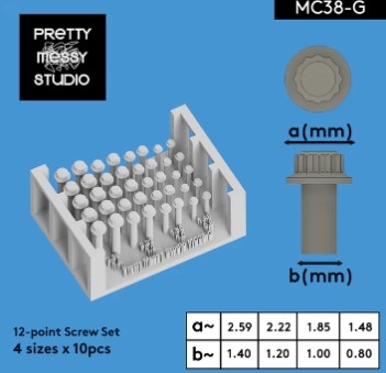 [사전 예약] MC38-G 12-pont Screw Set 4 sizes x 10 pcs Detail-up Screw Set 3D Printed