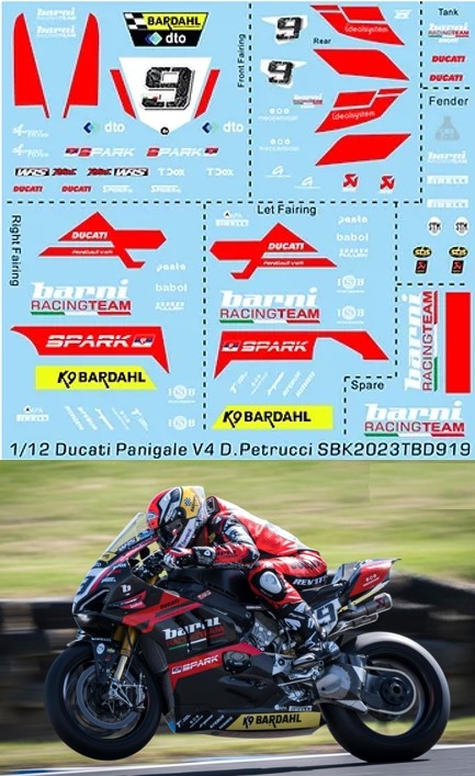 [사전 예약] TBD919 1/12 Decals Ducati Panigale V4 Danilo Petrucci World SBK 2023 TB Decal TBD919