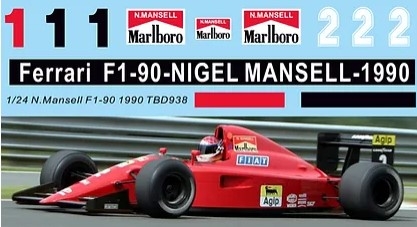 [사전 예약] TBD938 1/24 Conversion Decals For Ferrari F1-90 Nigel Mansell 1990 Decal TBD938