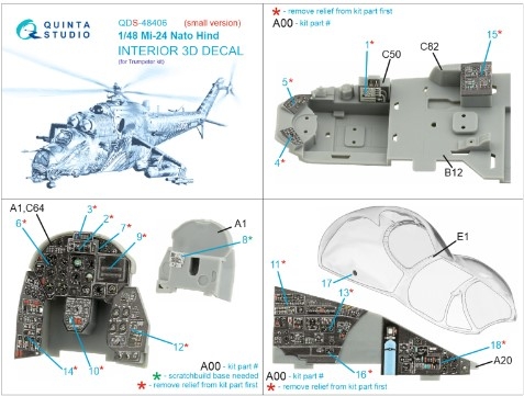 [사전 예약] QDS-48406 1/48 Mi-24 Nato Hind 3D-Printed & coloured Interior on decal paper (Trumpeter)(Small versi