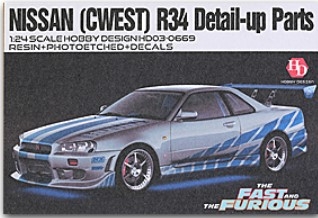 HD03-0669 1/24 Nissan (Cwest) R34 Detail-up Parts For T 24210 （Resin+PE+Metal parts+Decals）