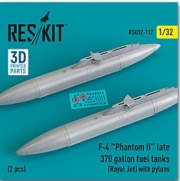 RSU32-0112 1/32 F-4 "Phantom II" late 370 gallon fuel tanks (Royal Jet) with pylons (2 pcs) (3D Prin