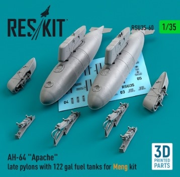RSU35-0060 1/35 AH-64 \"Apache\" late pylons with 122 gal fuel tanks for Meng kit (3D Printed) (1/35