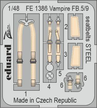 [사전 예약] FE1386 1/48 Vampire FB.5/9 seatbelts STEEL 1/48 AIRFIX