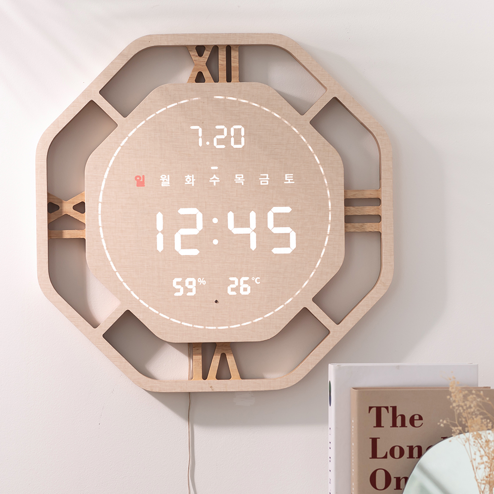 [차앤코코] [집들이선물] 로마 초침터닝 와이파이 led벽시계 40cm(크림,메이플)